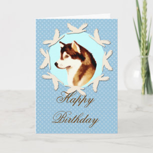 Tarjeta de cumpleaños feliz para Malamute de Alask