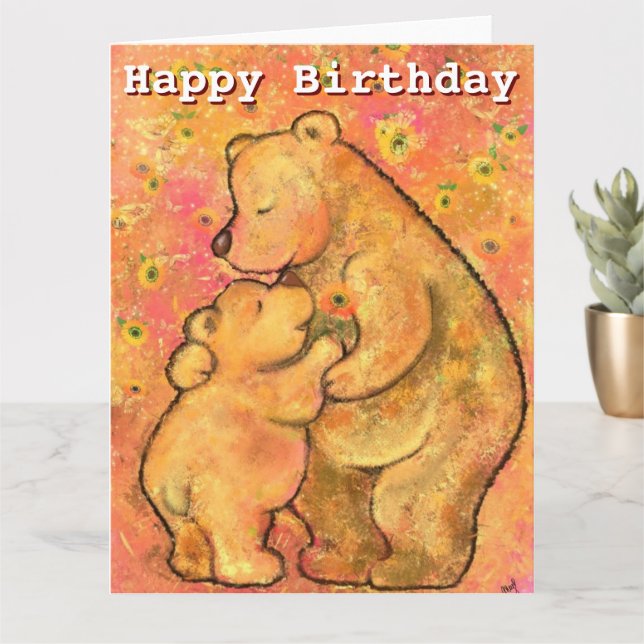 Tarjeta de cumpleaños feliz para mamá y oso bebé - (Planta pequeña)