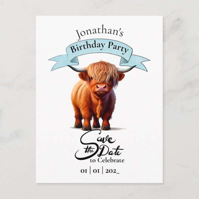 Tarjeta de cumpleaños feliz para niño de vaca (Anverso)