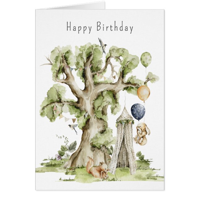 Tarjeta de cumpleaños feliz para niños de Woodland (Frente)