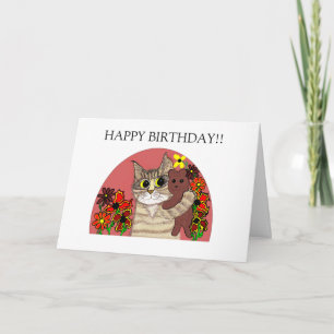 tarjeta de cumpleaños feliz para niños gato sujeta