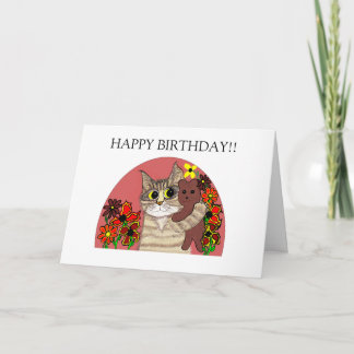 tarjeta de cumpleaños feliz para niños gato sujeta