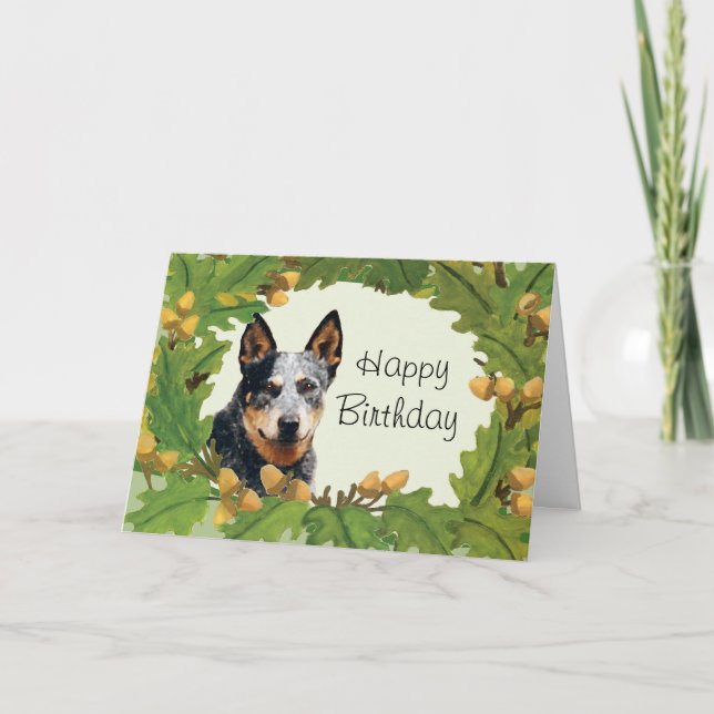 Tarjeta de cumpleaños feliz para perro de ganado a (Anverso)