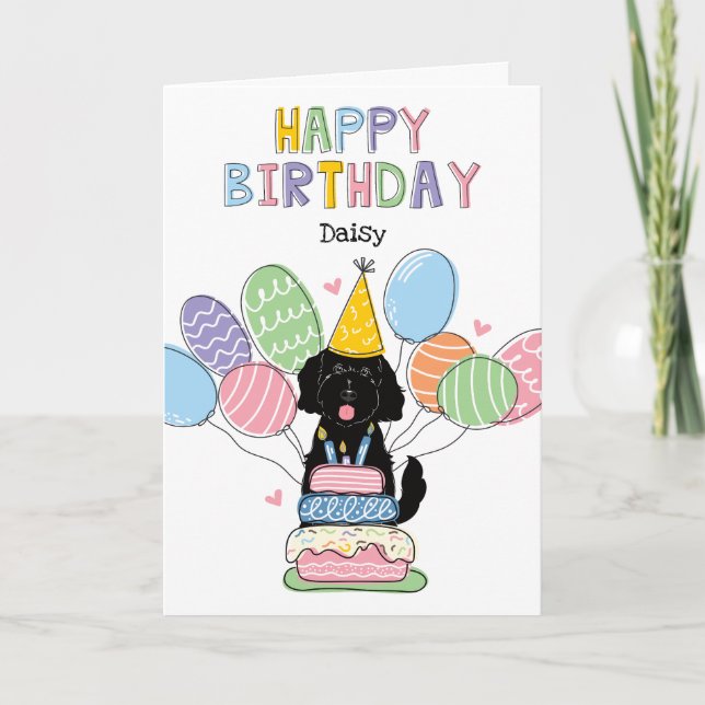 Tarjeta de cumpleaños feliz para perro Goldendoodl (Anverso)