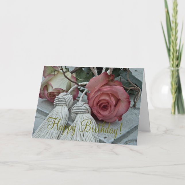 Tarjeta De Cumpleaños Feliz Para rosas Y Tassels (Anverso)