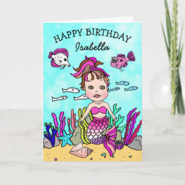 Tarjeta de cumpleaños feliz para sirena rosa