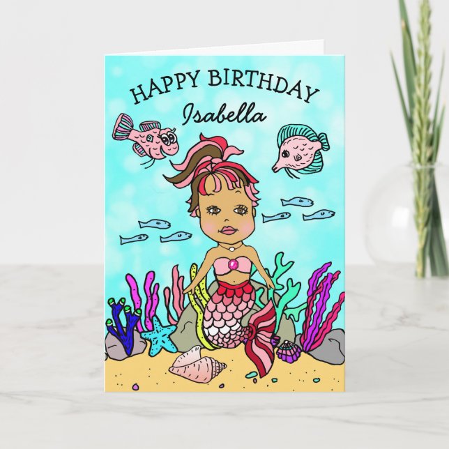 Tarjeta de cumpleaños feliz para sirenas (Anverso)