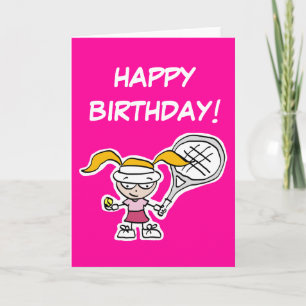 Tarjeta de cumpleaños feliz para un pequeño tenist