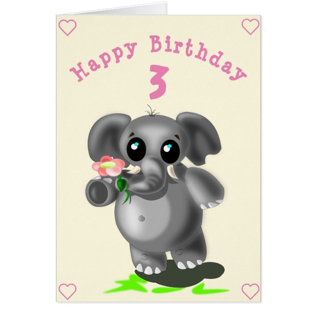 Tarjeta de cumpleaños feliz pequeño elefante - Per (Frente)