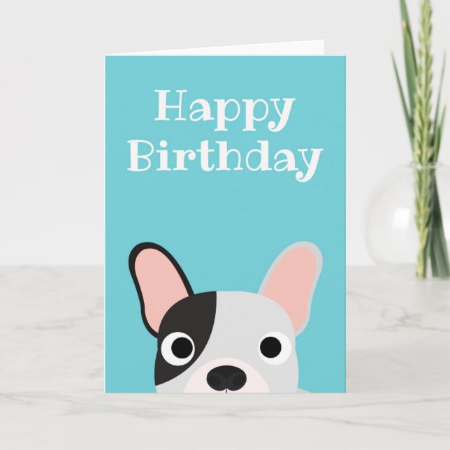 Tarjeta de cumpleaños feliz perro Bulldog francés  (Anverso)