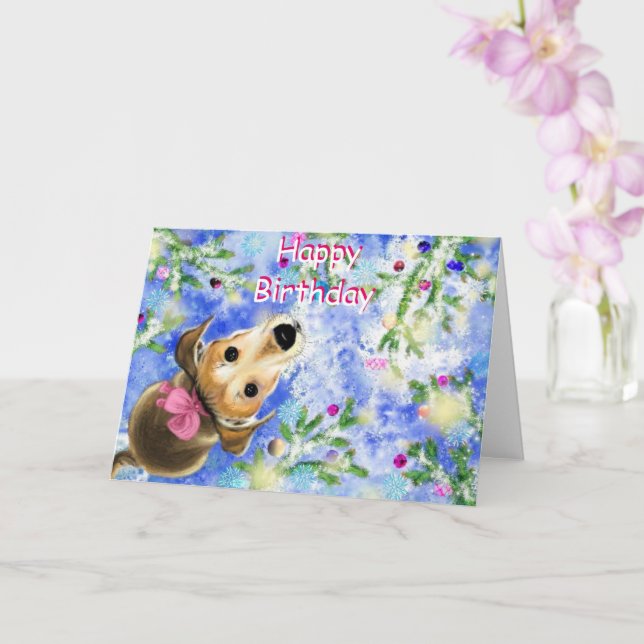 Tarjeta de cumpleaños feliz perro Mascota con cint (Orquídea)