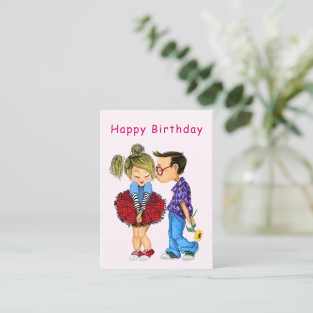 Tarjeta de cumpleaños feliz pintura de amor románt (Anverso de pie)
