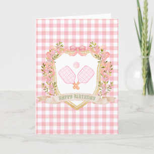 Tarjeta de cumpleaños feliz Preppy Pink Pickleball