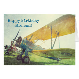 Tarjeta de cumpleaños feliz "Prevuelo" de Biplane