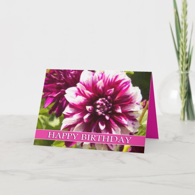 Tarjeta de cumpleaños feliz Purple Dahlia Passion (Anverso)