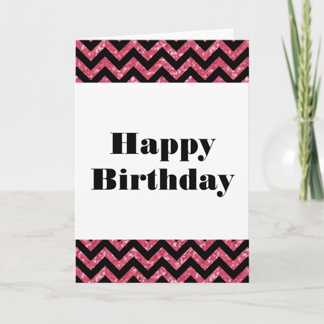 Tarjeta de cumpleaños feliz Purpurina de Chevron R (Anverso)