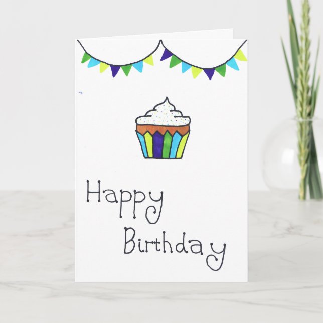 Tarjeta de cumpleaños feliz - quequitos alegres y  (Anverso)