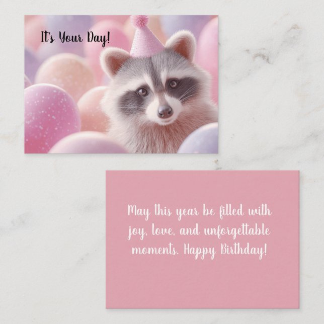 Tarjeta de cumpleaños feliz "Raccoon divertida y g (Anverso / Reverso)