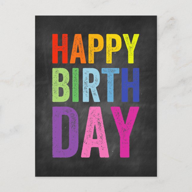 Tarjeta de cumpleaños feliz Rainbow & Chalkboard (Anverso)