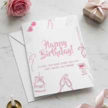 Tarjeta de Cumpleaños Feliz Rosa Elegante con Dibu