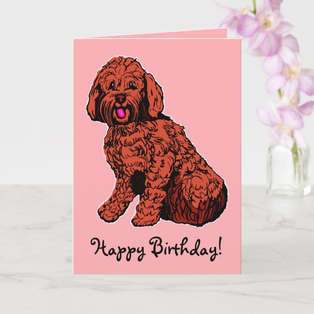 Tarjeta de cumpleaños feliz rosa Labradoodle (Orquídea)