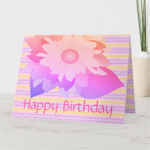 Tarjeta de cumpleaños feliz rosa y morado con flor