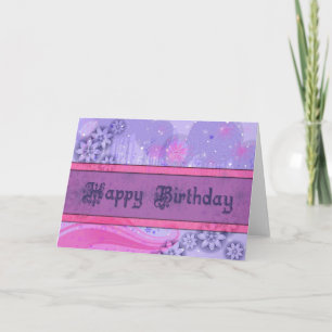 Tarjeta de cumpleaños feliz rosa y morado de moda