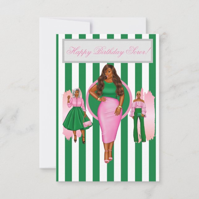 Tarjeta de cumpleaños feliz rosa y verde (Anverso)