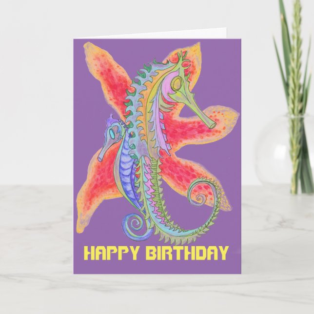 Tarjeta de cumpleaños feliz Seahorse (Anverso)