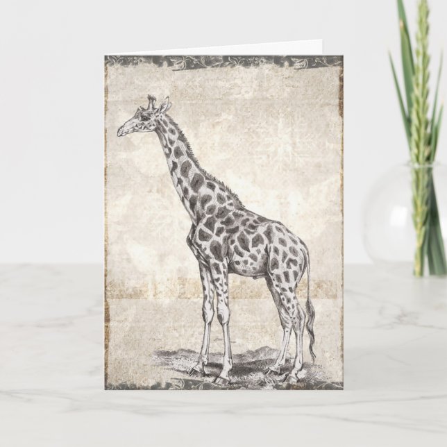 Tarjeta de cumpleaños feliz Sepia Giraffe (Anverso)