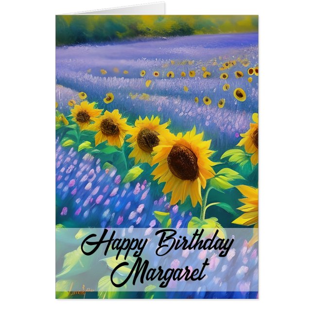 Tarjeta de cumpleaños feliz Sunflowers & Lavender (Frente)