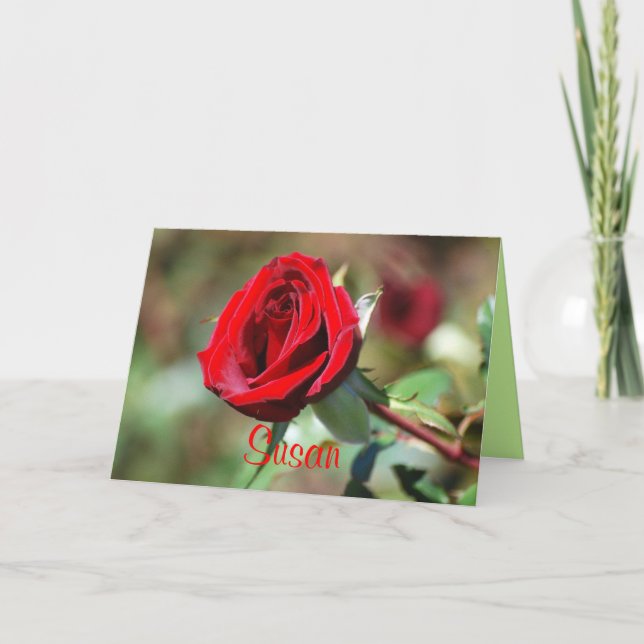 Tarjeta de cumpleaños feliz Susan con rosa roja (Anverso)