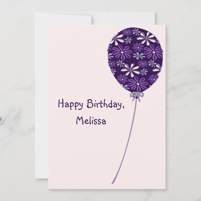 Tarjeta de cumpleaños feliz violeta de Rubor Ballo (Anverso)