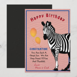 Tarjeta de cumpleaños feliz zebra de animal de jun