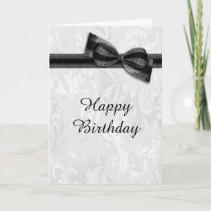 Tarjeta de cumpleaños femenina con lazo negro y da