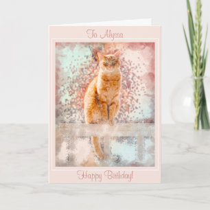 Tarjeta de cumpleaños femenina del gato