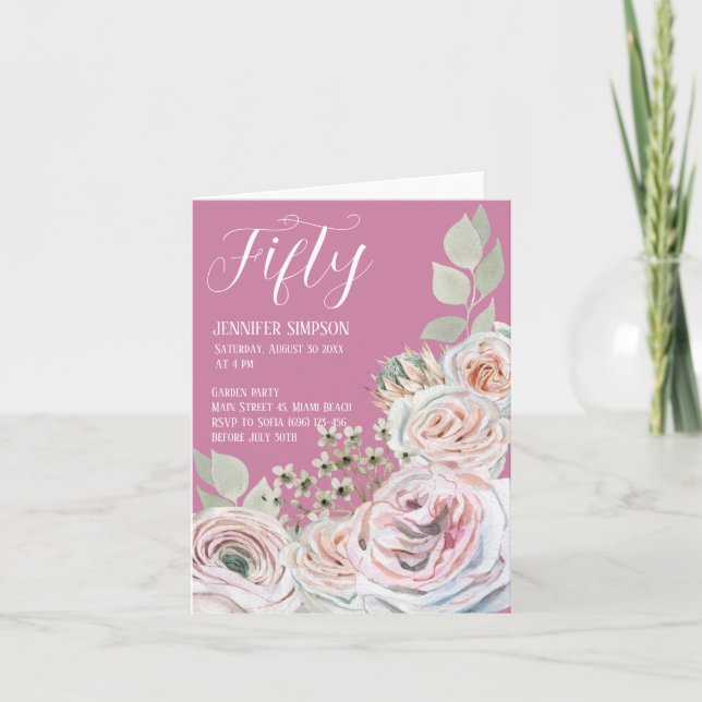 Tarjeta de cumpleaños femenina doblada con acuarel (Anverso)