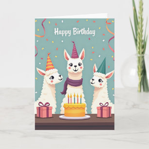 Tarjeta de cumpleaños festiva de alpaca