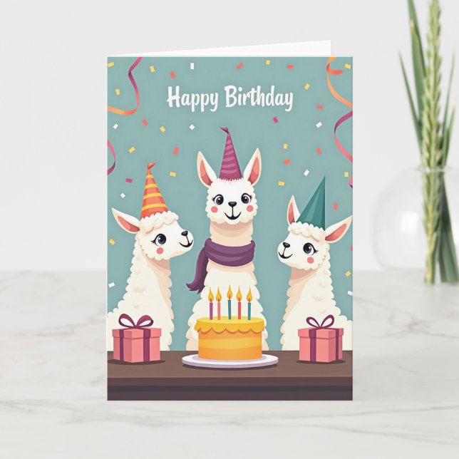 Tarjeta de cumpleaños festiva de alpaca (Anverso)