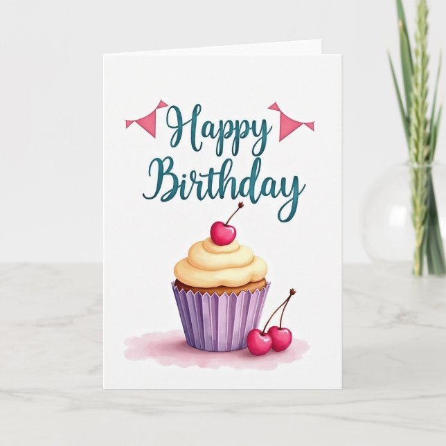 Tarjeta de cumpleaños festiva de cereza (Anverso)