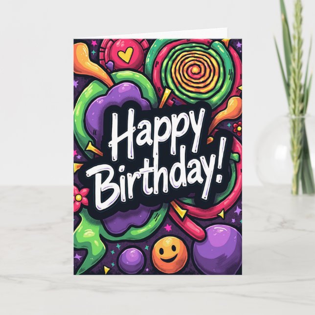 Tarjeta de cumpleaños festiva de neón (Anverso)