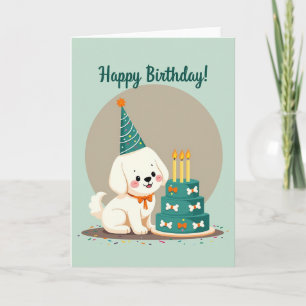 Tarjeta de cumpleaños festiva de pastel de cachorr