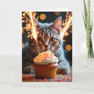 Tarjeta de cumpleaños festiva para gato atigrado c