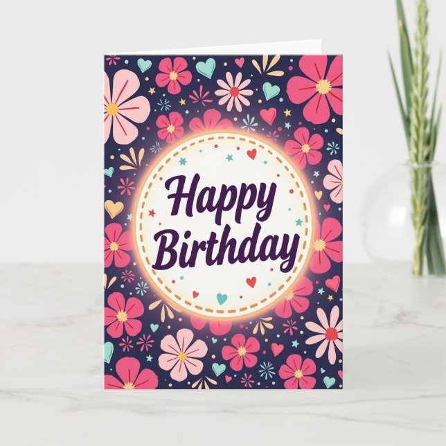 Tarjeta de cumpleaños Festive Bloom (Anverso)