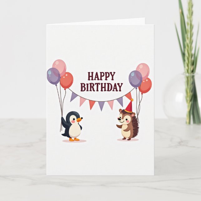 Tarjeta de cumpleaños Festive Friends (Anverso)