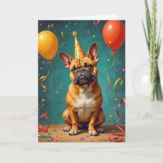 Tarjeta de cumpleaños fiesta Pooch - Bulldog franc (Anverso)