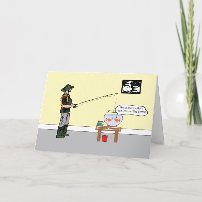 Tarjeta de cumpleaños Fisherman y AS Fish Bowl (Anverso)