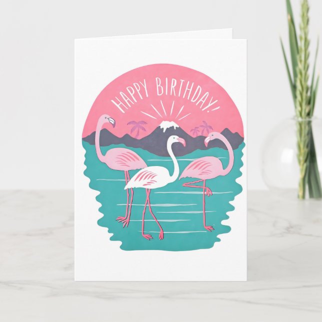 Tarjeta de Cumpleaños Flamencos Letterpress (Anverso)