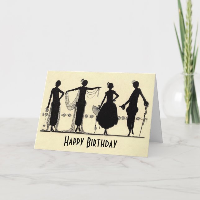 Tarjeta de cumpleaños Flapper Fashion Silhouette d (Anverso)