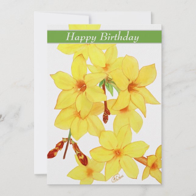 Tarjeta de cumpleaños Flor de Jazmín Acuarela (Anverso)